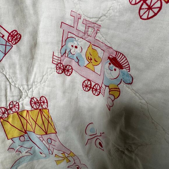 VTG Elephant Giraffe Circus Zoo Carldyke Quilted Baby Blanket Pink Blue - Picture 4 of 12